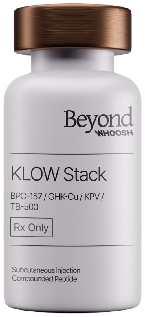 Beyond Whoosh prescription-grade BPC-157, GHK-Cu, KPV, and TB-500 KLOW Stack vial